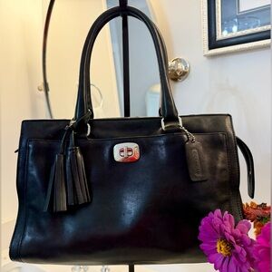 COACH Black Legacy Chelsea Leather Large Carryall Silver Hardware Handbag